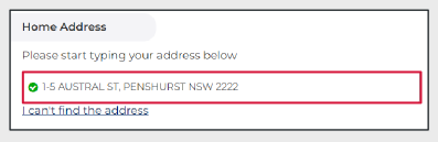 Screenshot of program portal with search for home address