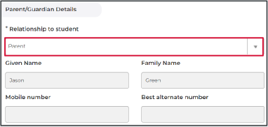 Screenshot of program portal with fields for relationship to child and person's details