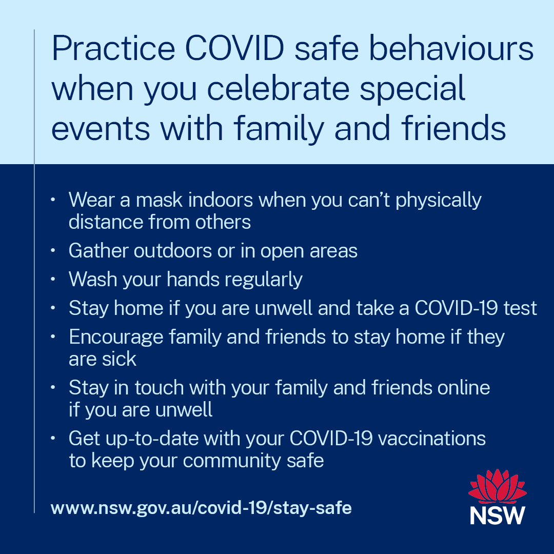 Practice COVID safe behaviours when you celebrate events with family and friends