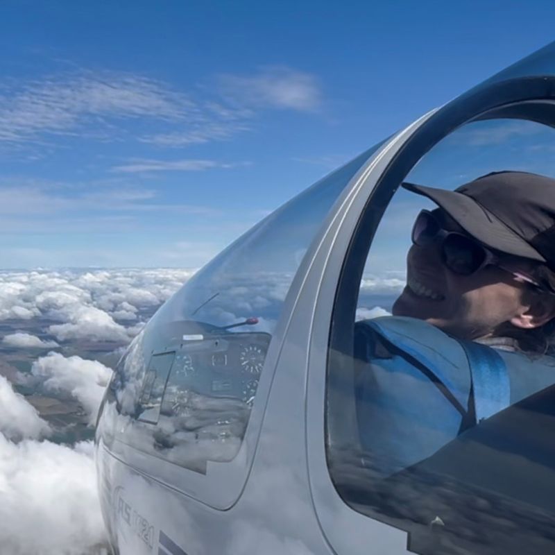 Elissa in pilot seat of glider