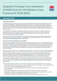 Snapshot findings from evaluation of NSW End-of-Life Palliative Care Framework 2019-2024