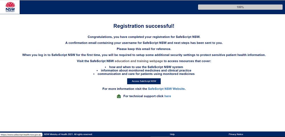  Screenshot of successful registration