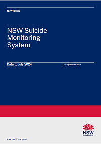 Front page of the NSW Suicide Monitoring System Report for data to July 2024