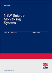 Front page of the NSW Suicide Monitoring System Report for data to June 2024.