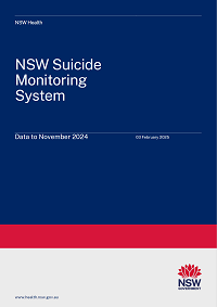 Front page of the NSW Suicide Monitoring System Report for data to November 2024